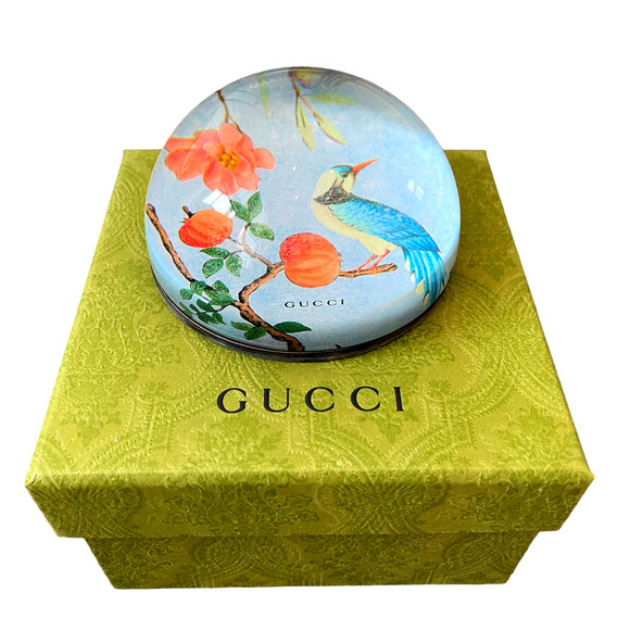 Authentic GUCCI Floral Bird Paperweight with Tian Print Blue Holiday Boxed Gift - Picture 8 of 11